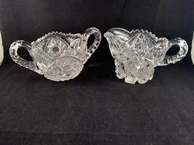 Vintage Cut Glass With Saw Tooth Edge Creamer And Sugar Bowl • $17.95