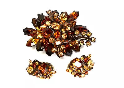 Vintage SJ St John Jewelry Set Brooch Earrings Crystal Rhinestones Haute Couture • $153
