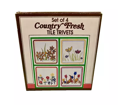 Vintage Jobar Floral Country Fresh Tile Trivets Set Of 4 Coasters • $9.99