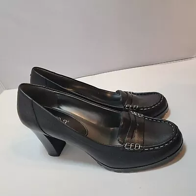 A.N.A A New Approach Black Leather 3  High Heel Shoe Size 8.5 M 19963-8 Slip On • $19.99