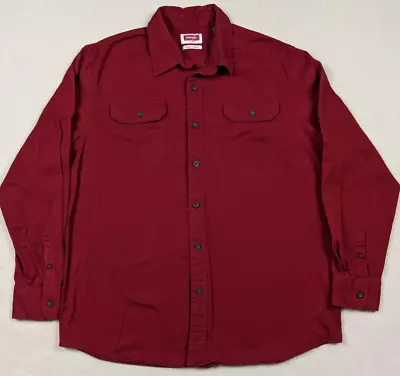 Wrangler Long Sleeve Solid Red Twill Button Up Shirt Men's Size Large Stretchy • $15