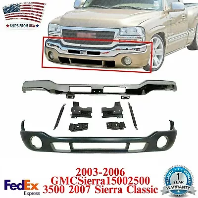 Front Bumper Chrome With Brackets + Valance For 2003-2006 GMC Sierra 1500 - 3500 • $412.85