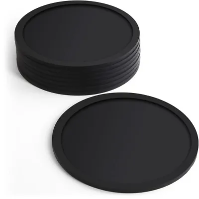 £6.79 • Buy 8pc Set Round Black Silicone Coasters Non-slip Cup Mats Pad Drinks Table Glasses
