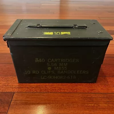 Vintage US Military Ammo Metal Box 840 CRTG 5.56 MM M855 10 RD Clips Bandoleers • $17.99