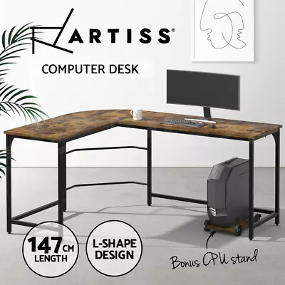 Artiss Computer Desk L-Shape Corner CPU Stand Office Study Table Brown 147CM • $129.95