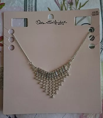 MISS SELFRIDGE NECKLACE Silver Tone Diamanté Glamorous Prom Style BNWT £12.50! • £8