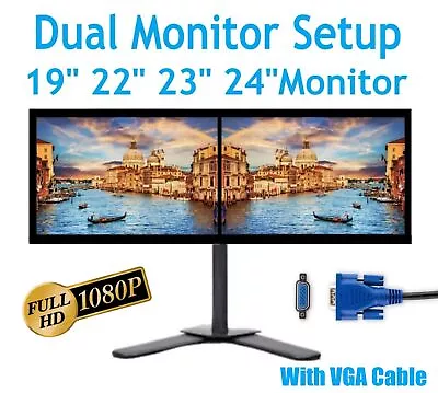 Dual Monitor Setup 19  22  23  24  27  FHD 1080p LCD Widescreen Monitor W/VGA • $50.99