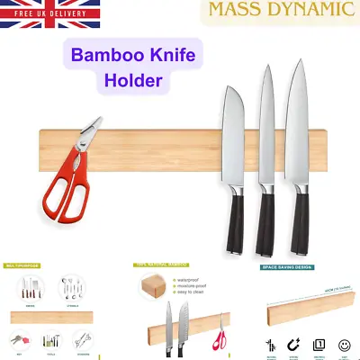 Magnetic Bamboo 40cm (16”) Wood Knife Rack Holder Wall Mounted Strip • £12.95