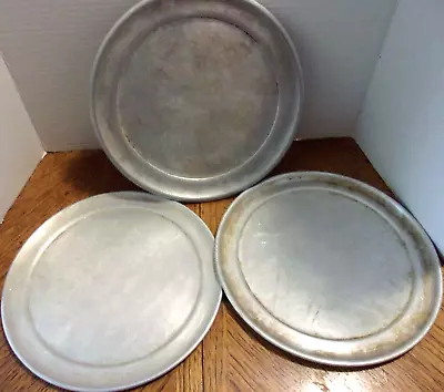 Vintage LOT OF 3 ALUMINUM 10  CAMPING DINNER PLATES STAMPED American Metalcraft • $10