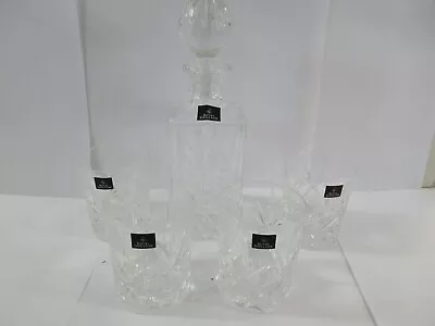 Royal Doulton Spirit Decanter With 4 Tumbler Glasses Crystal Set As New  Labels • $135