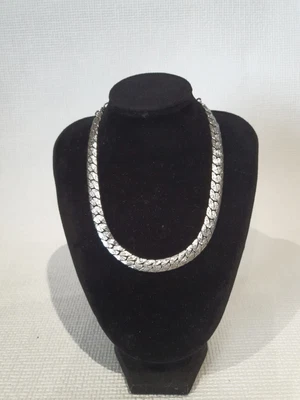 £28 • Buy Vintage Trifari Brushed Silver Tone Flat Curb Chain Choker Necklace
