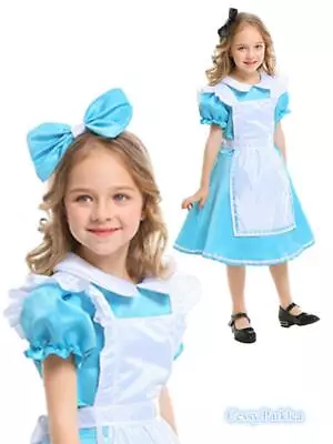 Girl Alice In Wonderland Beauty & The Beast Belle Blue Maid Book Week Costume • $25.50