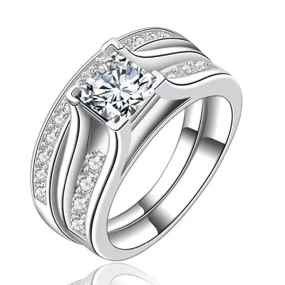 3.Ct Round Moissanite Wedding Engagement Bridal Ring Set 14k White Gold Plated • $128