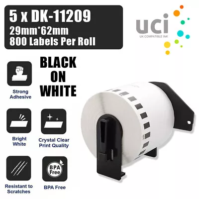 5x PRINTER LABELS Fits BROTHER DK11209 QL-500 QL 1050 550 560 570 580 29MM • £12.52