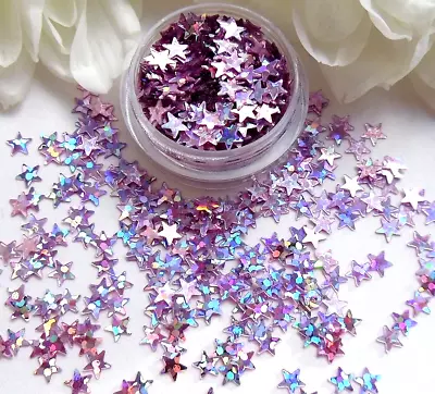 Nail Art Glitter Pink Silver Holographic 3D *Stars* Spangle Sequins Pot Craft • £2.35