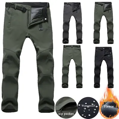 Mens Winter Hiking Work Pants Windproof Trousers Thermal Fleece Lined Outdoor UK • £15.99