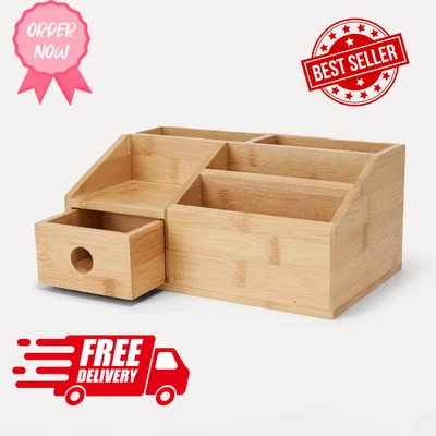 $17.43 • Buy Bamboo Desk Organiser Home Office Drawer Shelf Document Stationery Cosmetic New