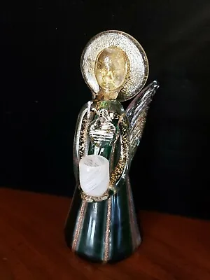 6  Murano Glass Christmas Angel Candle Holder Green & Gold Aventurine Italy • $65