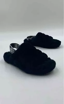 UGG Girls Fluff Yeah 1098494K Black Faux Fur Slip On Slide Slippers Size 3 • $9.99