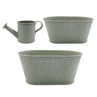 Metal 1.1L Watering Can & 2pc Various-Sized Trough Planters Plants Pots Garden • £18.50