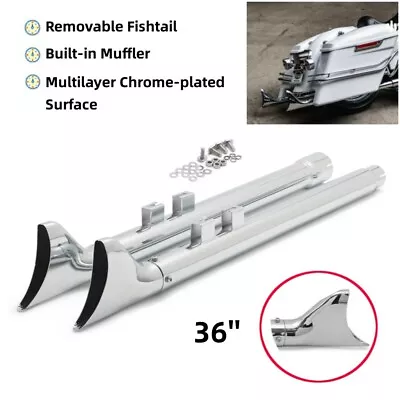 Chrome 36  Fishtail Muffler Slip On Exhaust Pipes For Harley Touring Glide 17-22 • $169.98