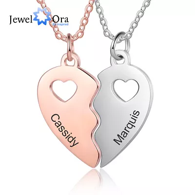 £10.79 • Buy Personalized Couples Half Heart Necklace Pendant Engraved Text Mothers Gift