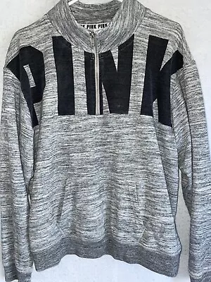 Victoria Secret PINK Sweatshirt L Logo Pullover Cowl Neck Fleece Half Zip Womens • $18.99