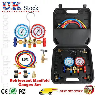 Refrigerant Manifold AC Gauges Set Air Conditioning Tools Kit + 5 Feet Hose Hook • £28.99