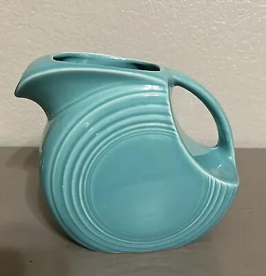 Fiesta Ware Vintage Large Original Turquoise Blue Water Disc Pitcher Jug 7.25” H • $39