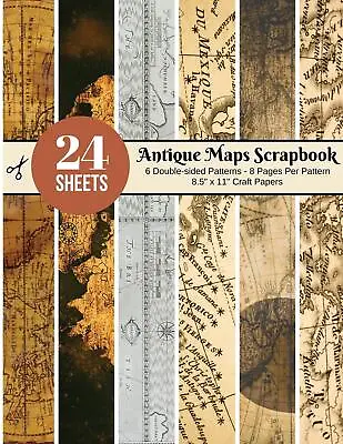 Vintage Maps Scrapbook Paper – 24 Double-sided Craft Patterns: Travel Map Sheets • $17.40