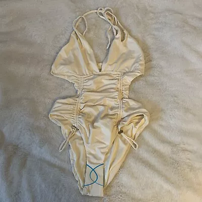 New AsYou Ladies Cream Rouched Cut Out Swimsuit Size 12 • £10