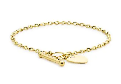 Heart T-Bar Bracelet 18cm/7' 9ct Yellow Gold • £200.99