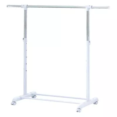 Clothing Rail Adjustable Rolling Garment Rack Metal Chrome White • $8.97