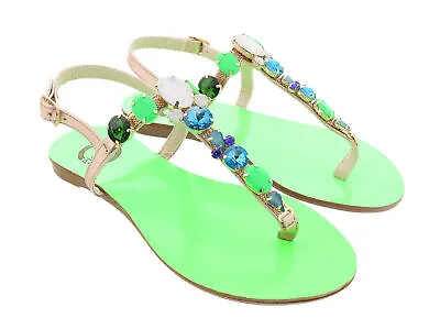 Ventutto Rio Green Crystal Cluster T-Strap Sandal • $29.99