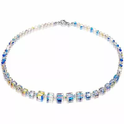 Aurora Borealis Women Square Crystal Necklace Clavicle Choker Wedding Jewelry • $2.01