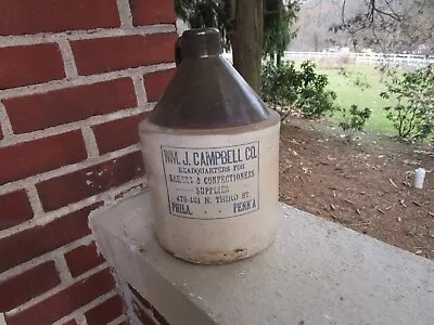 Vintage Antique Stoneware Crock Jug Wm J Campbell Bakers Philadelphia Pa Whiskey • $99.99