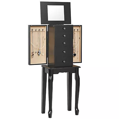 Mirrored Armoire Jewelry Cabinet Free Standing Organizer Storage Box Chest Black • $79.99