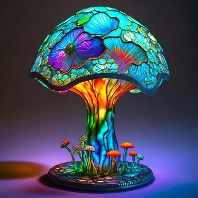 Mushroom Table Lamps Stained Resin Plants Series Lamp USB Night Light Bedside • £17.99