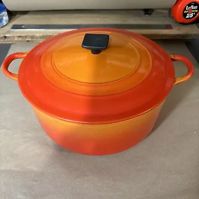 Vintage Le Creuset  E  Pot Enameled Cast Iron Dutch Oven 4.5qt Flame Orange • $109