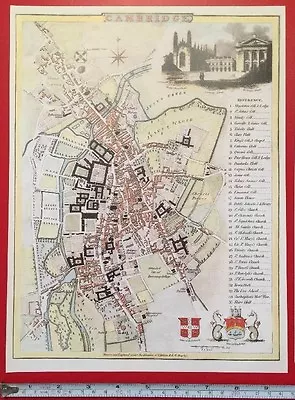 Old Victorian Antique Map Cambridge England 1830s Cole & Roper 12  X 9  Reprint • £5.99