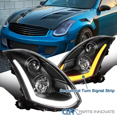 Black Fits 2003-2007 Infiniti G35 Coupe HID Type LED Strip Projector Headlights • $389.95