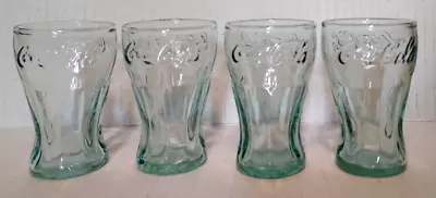 Vintage Coca Cola Coke Juice Shot Glasses Green Glass 3  Tall - Set Of 4 • $23.95