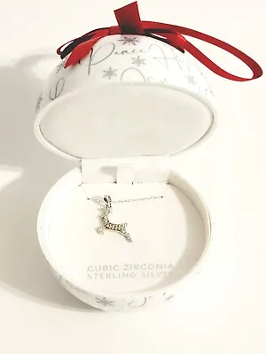MACY'S Ornament Box Sterling Silver Cubic Zirconia 18  Reindeer Pendant Necklace • $21.25