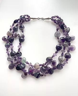 Vintage Rainbow Fluorite Blue John & Amethyst Multi Strand Row Necklace 20  • £185