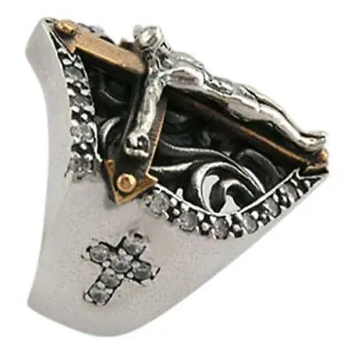 Diamond Jesus 925 Sterling Silver Men's Cross Ring Christian Crucifix • $74