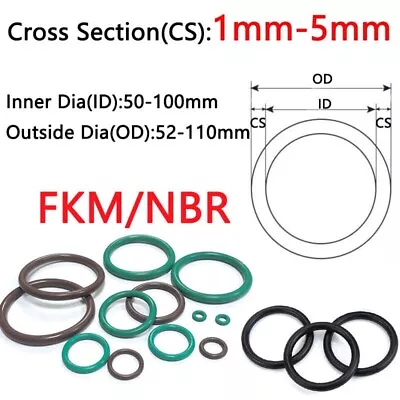 O-Ring FKM/NBR Seal Rubber Sealing O Ring Metric Cross Section 1-5mm ID 50-100mm • £1.76