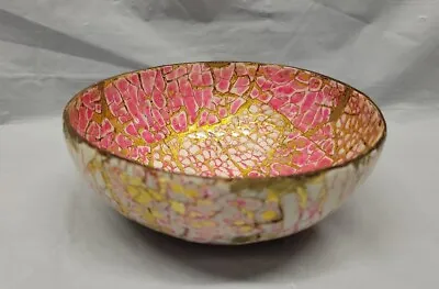 Coconut Bowl Enameled In Pink & Gold Foil Mosaic Exterior / Interior #4301 • $28.25