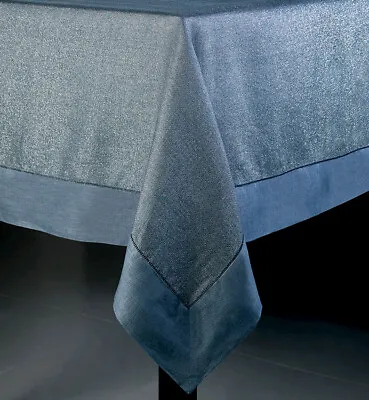 Sferra Reece Pure Linen Tablecloth Blue With Interwoven Metallic Yarns 66x124  • $72.90