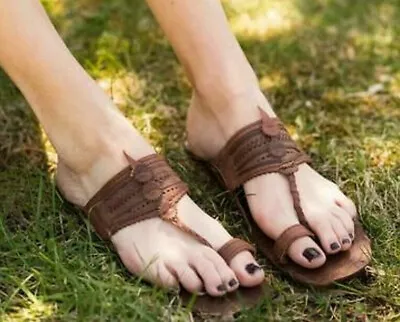 Handmade Kolhapuri Leather Sandalssummer Flatsbohemian Sandalswomen's Leather • $26.99