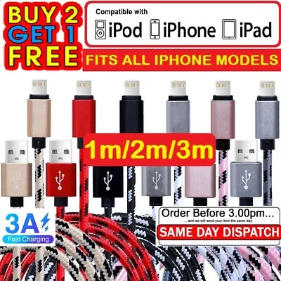 £5.99 • Buy USB Braided Fast Charger Cable For Apple IPhone 6 7 8 X XS XR 11 12 13 Pro IPad